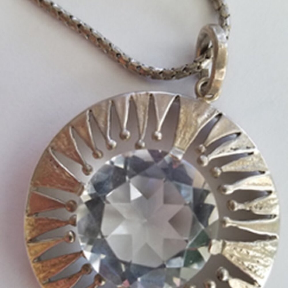 Sterling Silver Starburst Pendant Necklace with Twinkling CZ Diamond